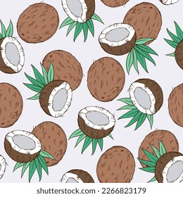 Coconuts dibujando a mano el vector de la línea de la ilustración de patrón sin fisuras.