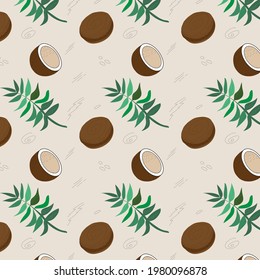 
Coconuts and leaves, endless pattern, vector illustration