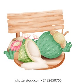 coconuts, leaves and flowers watercolor elements isolated on white background. Vector illustration.