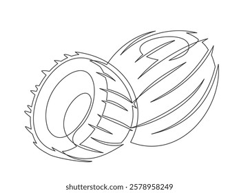 Coconuts line art isolated on white background. Simple plant silhouette. Hand drawn coconuts outline. Editable stroke. Vector illustration