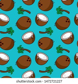 Coconuts and palm trees seamless pattern. Summer vector background illustration.