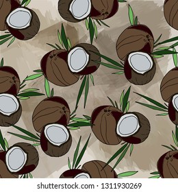 Coconuts pattern.Seamless pattern with coconuts. Tropical abstract background in retro style. Easy to use for backdrop, textile, wrapping paper, wall posters.