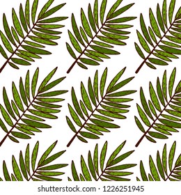 Coconuts, tropical leaves and flowers. Vector seamless pattern