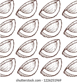 Coconuts, tropical leaves and flowers. Vector seamless pattern