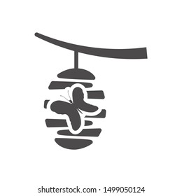 Cocoon with butterfly icon in a flat style. Vector illustration.