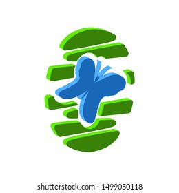 Cocoon with butterfly icon.Isometric and 3D view.