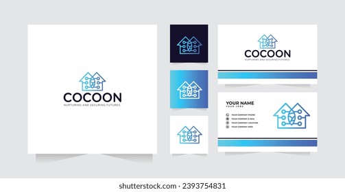 Cocoon home logo design and business card vector template