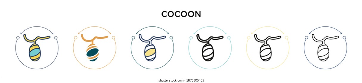 Cocoon icon in filled, thin line, outline and stroke style. Vector illustration of two colored and black cocoon vector icons designs can be used for mobile, ui, web