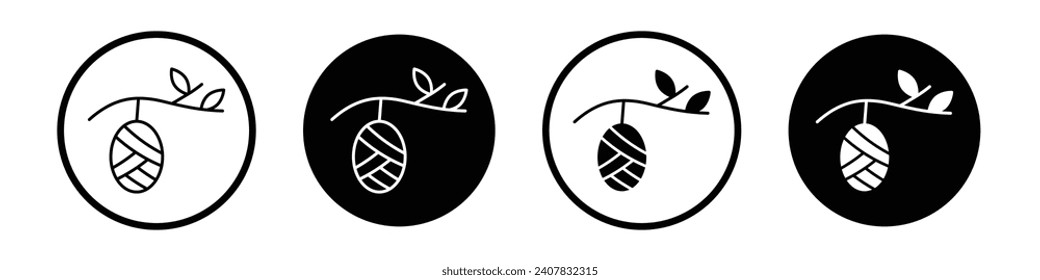 Cocoon icon set. butterfly silkworm vector symbol. caterpillar metamorphosis sign in black filled and outlined style.