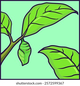cocoon on leaf cartoon illustration