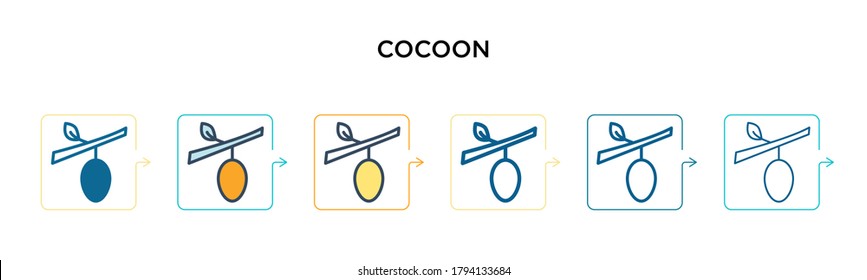 Cocoon vector icon in 6 different modern styles. Black, two colored cocoon icons designed in filled, outline, line and stroke style. Vector illustration can be used for web, mobile, ui