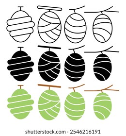 Cocoon vector icon collection. vector illustration set.