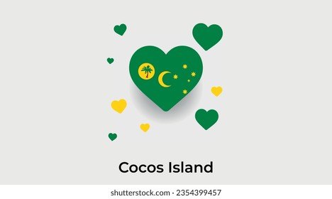 Cocos Island flag heart shape country icon vector illustration