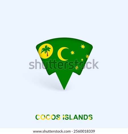 Cocos Islands Flag Map Pointer Design with Shadow. Vector illustrator.