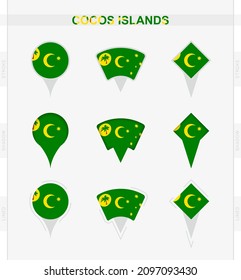 Bandera de las Islas Cocos, conjunto de iconos de la bandera de las Islas Cocos. Ilustración vectorial de los símbolos nacionales.
