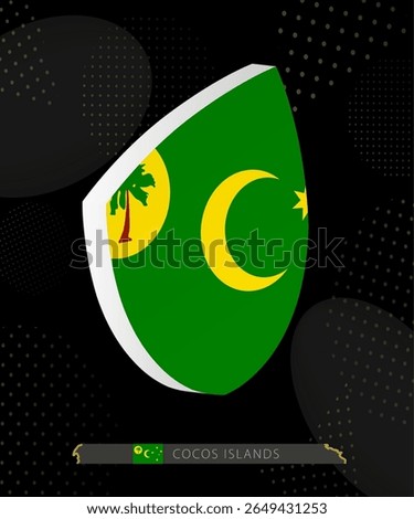 Cocos Islands Flag Shield icon in 3D on Dark Modern Abstract Rugby Background. Perfect for sports events, heritage themes, national celebrations, and patriotic designs.