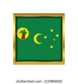 Cocos Islands Flag Vector Square Icon - Illustration. Abstract concept, icon,golden square, button. Raster illustration on white background.