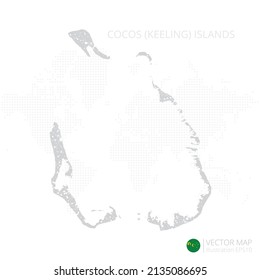 Mapa gris de las Islas Cocos aislado en fondo blanco con línea de malla abstracta y escalas puntuales. Ilustración vectorial eps 10