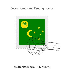 Cocos Islands and Keeling Islands Flag Postage Stamp on white background. Vector illustration.