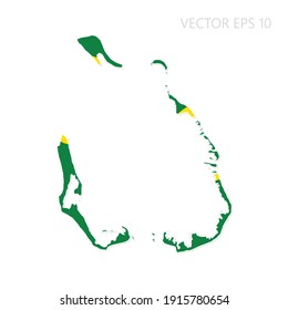 Cocos Islands map with flag and shadow isolated on white background. Vector illustration EPS10.