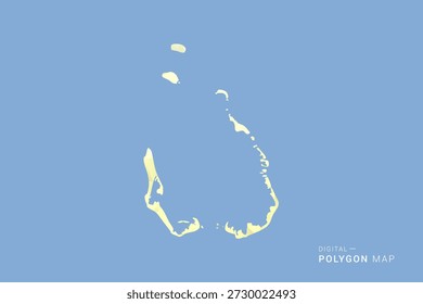 Cocos Islands Map in low poly polygon vector style, geometric shape illustration with soft yellow tones on blue background, clean silhouette for infographic.
