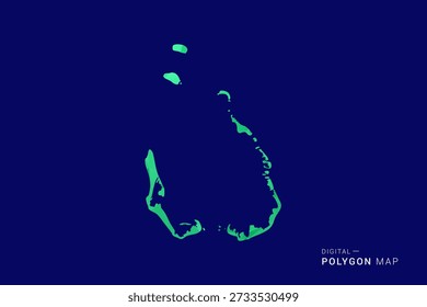 Cocos Islands Map - low poly polygon vector, geometric triangulated silhouette in green and blue tones, clean modern style, isolated background for infographic use.