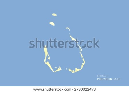 Cocos Islands Map in low poly polygon vector style, geometric shape illustration with soft yellow tones on blue background, clean silhouette for infographic.