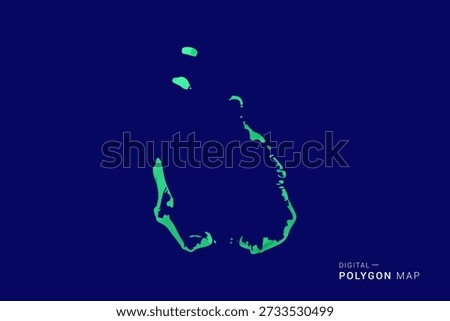 Cocos Islands Map - low poly polygon vector, geometric triangulated silhouette in green and blue tones, clean modern style, isolated background for infographic use.