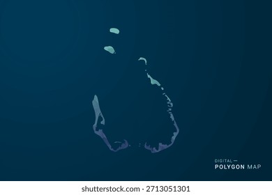 Mapa das Ilhas Cocos - Ilustração de vetor estilo polígono com Gradiente azul-escuro, baixo design geométrico poly, digital e tecnologia inspirada, Silhueta limpa no fundo escuro.
