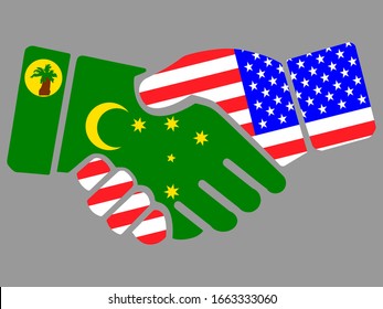 Cocos Islands and USA flags Handshake vector