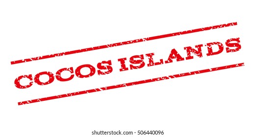 Cocos Islands watermark stamp. Text tag between parallel lines with grunge design style. Rubber seal stamp with unclean texture. Vector red color ink imprint on a white background.