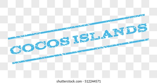 Cocos Islands watermark stamp. Text caption between parallel lines with grunge design style. Rubber seal stamp with dirty texture.