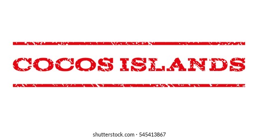 Cocos Islands watermark stamp. Text caption between horizontal parallel lines with grunge design style. Rubber seal stamp with scratched texture.
