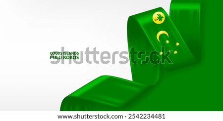 Cocos (Keeling) Islands 3D ribbon flag. Bent waving 3D flag in colors of the Cocos Islands flag. 3D Flag background design.
