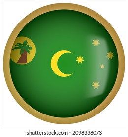 Cocos oder Keelinginseln, 3D-Flag-Symbol mit abgerundeter Flagge, mit goldenem Rahmen