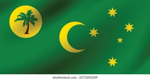 Cocos (Keeling) Islands flag official colors and proportion digital vector illustration. Pleated flag.