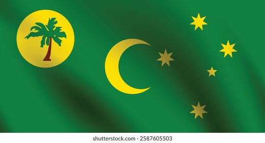 Cocos (Keeling) Islands flag official colors and proportion digital vector illustration. Pleated flag.