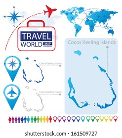 Cocos Keeling Islands. flag. World Map. Travel vector Illustration.