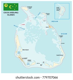 Cocos (Keeling) islands vector map with flag