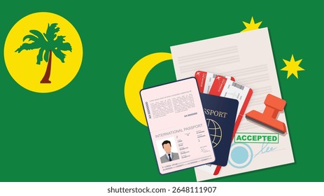 Cocos,Keeling Islands Passport and Travel Documents Illustration