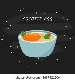 Cocotte egg vector illustration. Isolated on white background.