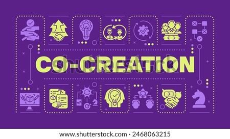 Co-creation dark purple word concept. Teamwork collaboration. Creative process. Product design. Visual communication. Vector art with lettering text, editable glyph icons