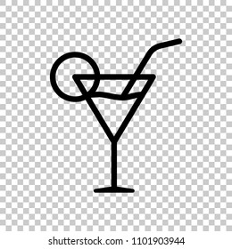 Coctail glass. Simple linear icon with thin outline. On transparent background.