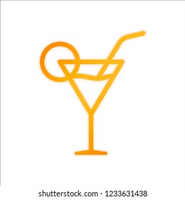 Coctail glass. Simple linear icon with thin outline. Orange sign with low light on white background