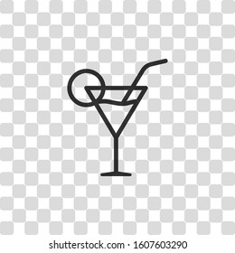 Coctail glass. Simple linear icon with thin outline. Black symbol on transparency grid