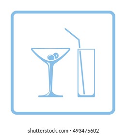 Coctail glasses icon. Blue frame design. Vector illustration.