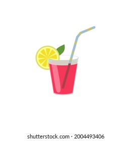 Coctail glasses with lemon and drinking straw. vector illustration