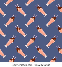 Coctail in a glass,seamless pattern on dark blue background.