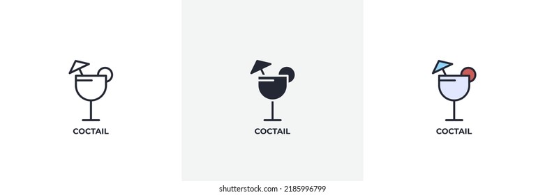 icono de coctail. Versión colorida de línea, contorno sólido y relleno, contorno y signo vectorial relleno. Símbolo de idea, ilustración de logotipo. Gráficos vectoriales