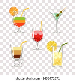 Coctail. Set of cocktails with sliced fruits. Vector illustration
